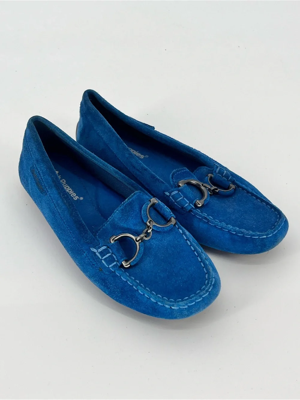 Hush Puppies Women’s 8.5 Blue Suede Horsebit Loafers Driving Moccasins Flats